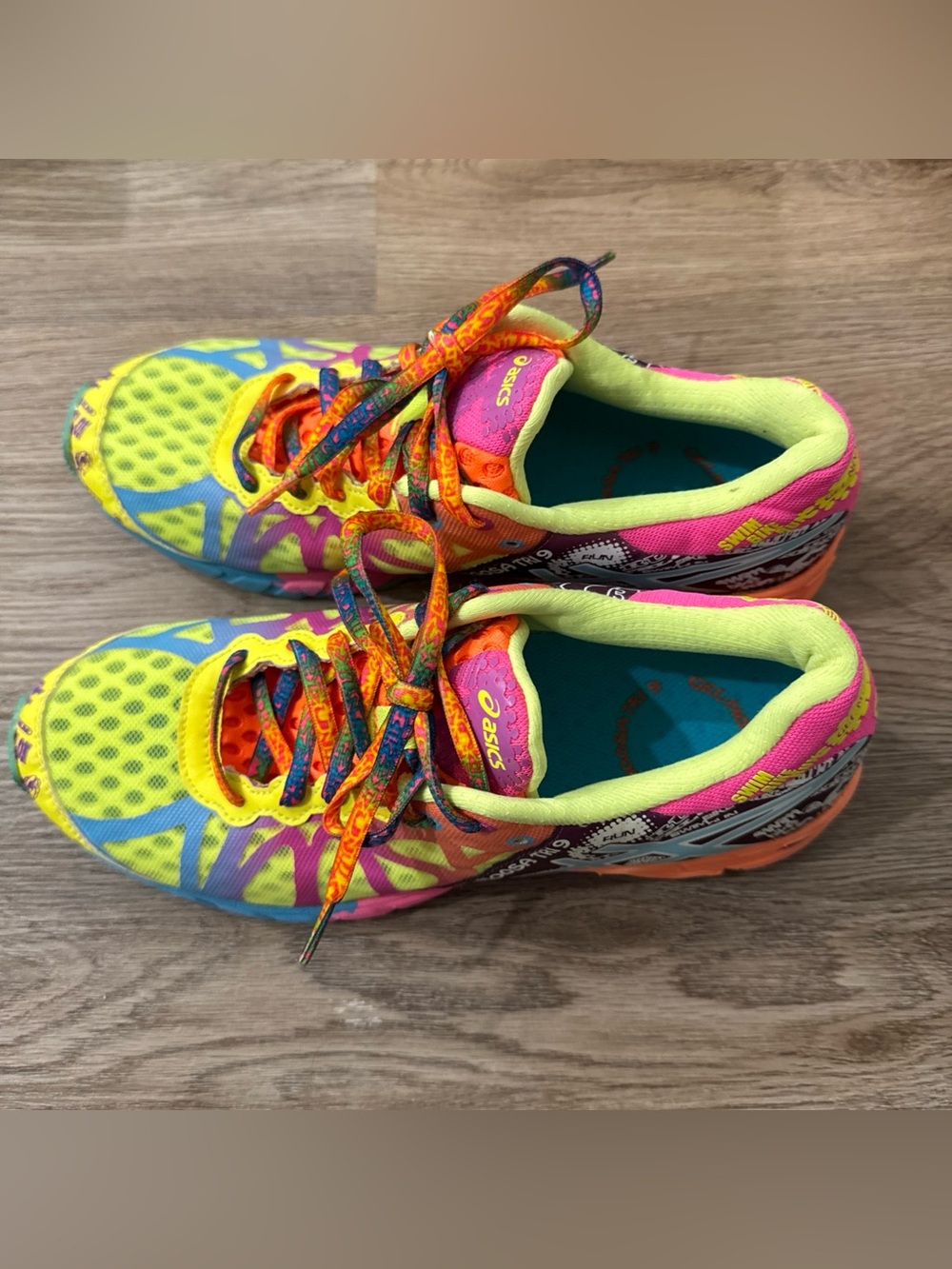 ASICS GEL NOOSA TRI 9 Ladies YELLOW PINK BLUE ORANGE TRIATHLON SHOES 8 T458N - Picture 2 of 12